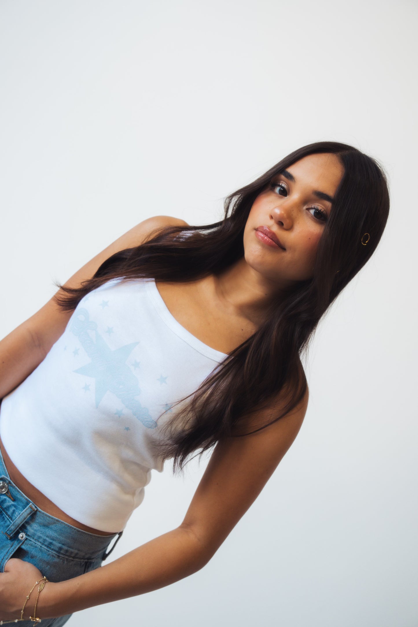 Baby Rib Star Tank - WHITE & LIGHT BLUE