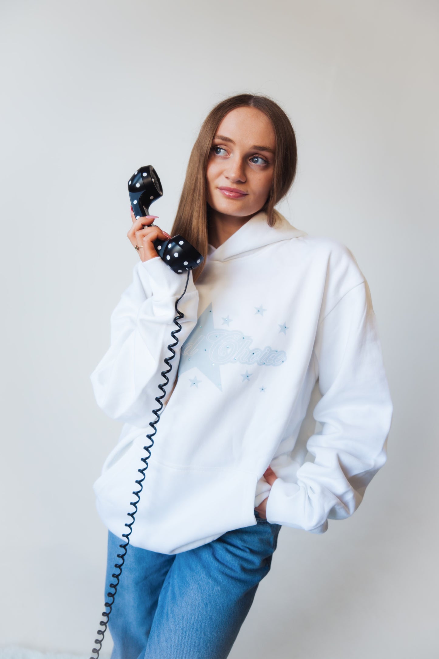 Urban Rhinestone Star Hoodie - WHITE